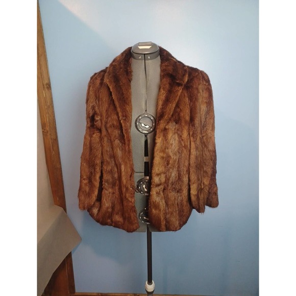 IR Fox New York Striped Fur Wrap Cape Women One Size Brown 1950 - Picture 2 of 15